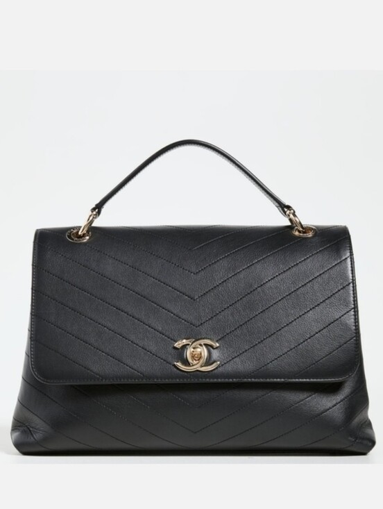 CHANEL Handbags - RARE! Authentic! Chanel CC Coco Top Handle Calfskin Quilted Chevron Leather Flap